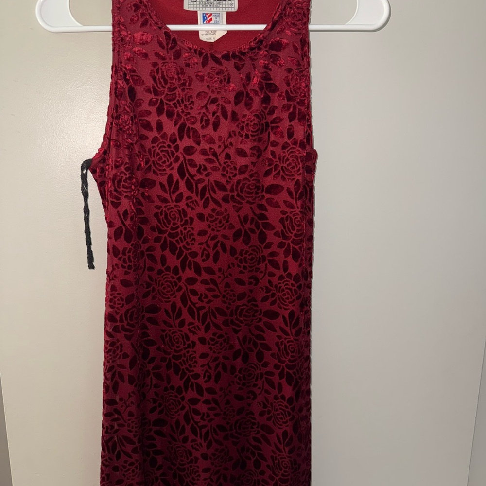 La Belle Wine Red Floral Velvet Midi Dress